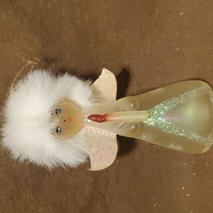 Fuzzy Haired Blue Eyed Frosted Plastic Angel Ornament 6in